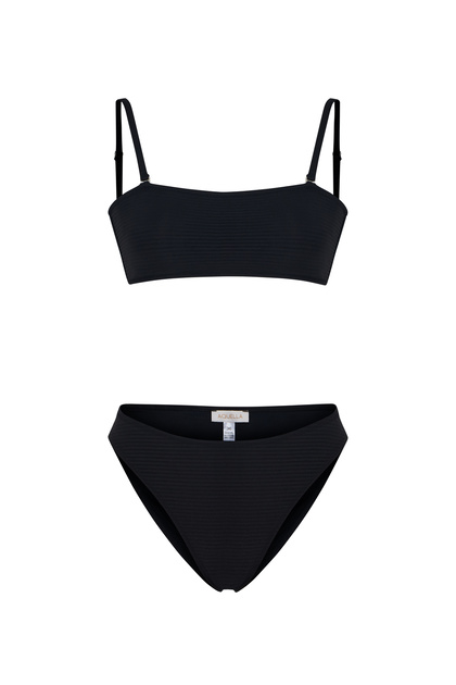 Pleated Black Bustier Bikini Set