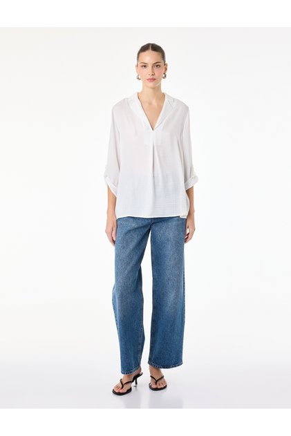 Aerobin Devrik Collar 3/4 Sleeve Satin Blouse