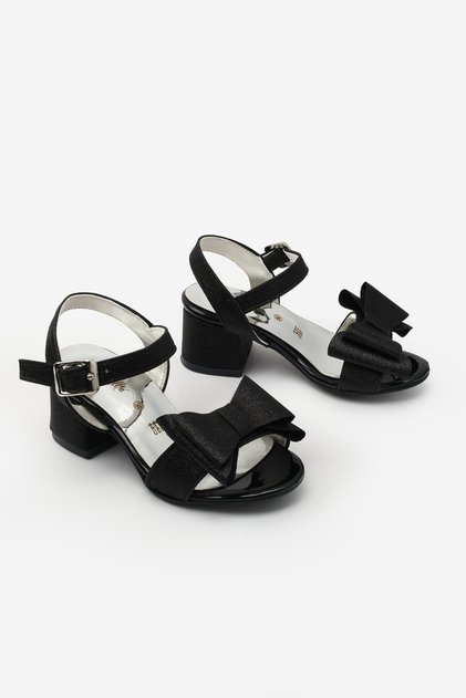 Black Ankle Strap Bowknot Girls' Heeled Shoes