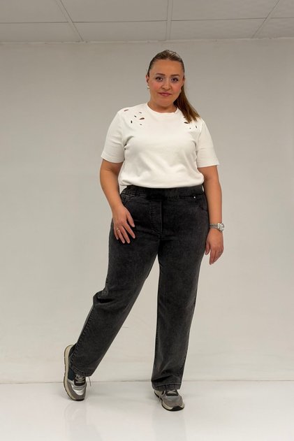 59036 Plus Size Jeans with Elastic Waist and Pocket Look - Black