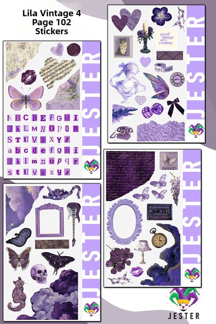 4 Sheets Vintage Lilac Sticker, Decal, Diary, Agenda, Planner, Bullet, Journal, Scrapbook