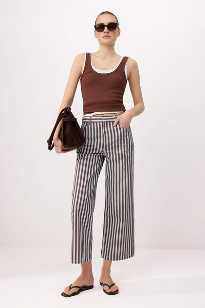 Çok Renkli Yüksek Bel Culotte KISA WIDELEG %100 Pamuklu Çizgili Jeans TWOSS26JE00228