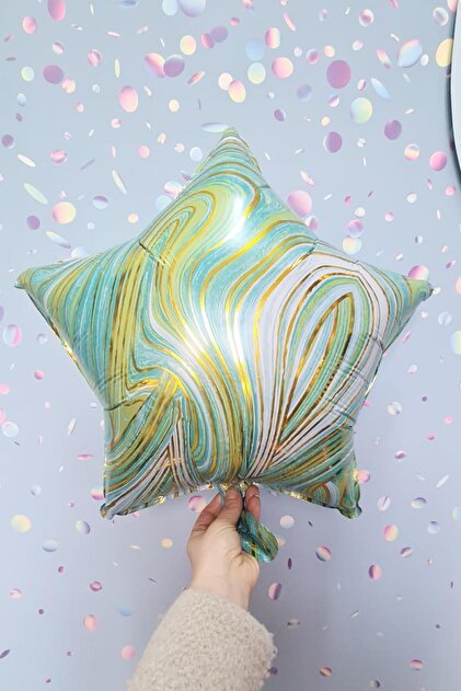 Green Marble Star Foil Retro Marble Pattern Star Balloon 18inch