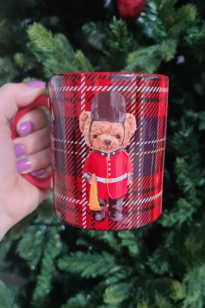Teddy Bear Design Christmas Patterned Red Mug