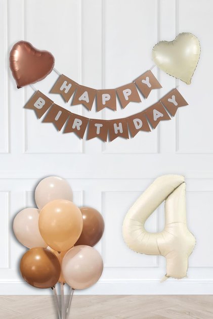 Retro Colors Birthday Party Set Cream Age Balloon Kraft Banner Balloon Chain Set