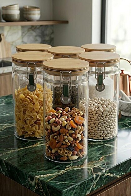 Bambum Mada 1300ml 20 Cm 6 Lı Kelepçeli Vakumlu Boroslikat Cam Set