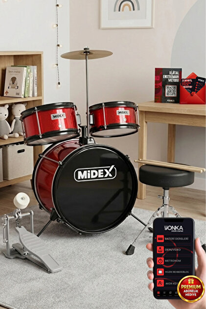 Midex Cd300x-rd Akustik Çocuk Baterisi Davulu Seti 5-14 Yaş Için