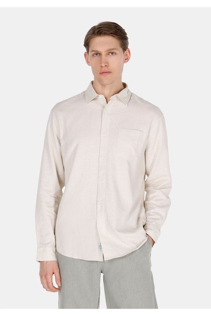 Relax Fit Shirt Neck Plain Men's Beige Long Sleeve Shirt