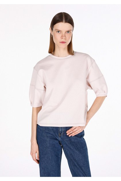 Regular Fit Round Neck Plain Women's Beige Short Sleeve T-Shirt