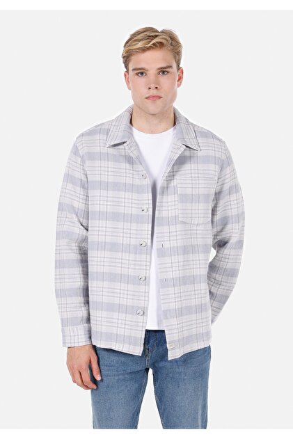 Colin's Comfort Fit Shirt Neck Ekoseli Erkek Mavi Shacket - Fiyatı