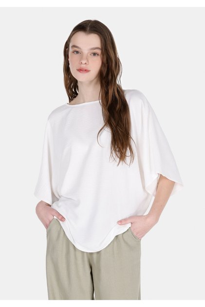 Regular Fit V-Neck Plain Women's White Short Sleeve Shirt
