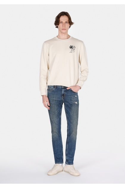 Straight Fit Low Waist Straight Leg Men's Indigo Jean Trousers