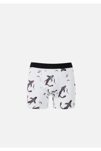 Modern Fit Printed Men's White Boxers