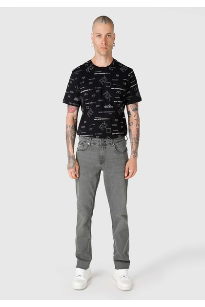 Straight Fit Low Waist Straight Leg Men's Gray Jean Trousers