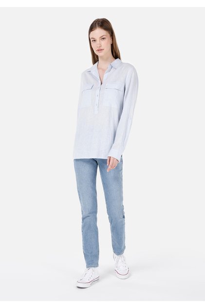 703 Carla Slim Fit Mid Waist Straight Leg Blue Women's Trousers