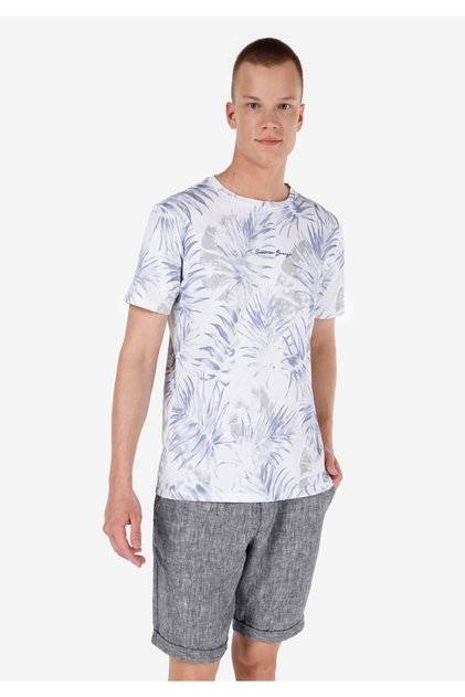Regular Fit Crew Neck Printed Blue Men's Short Sleeve T-shirt
