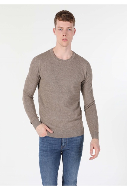 Regular Fit Round Neck Jacquard Men's Gray Sweater Cl 1046786