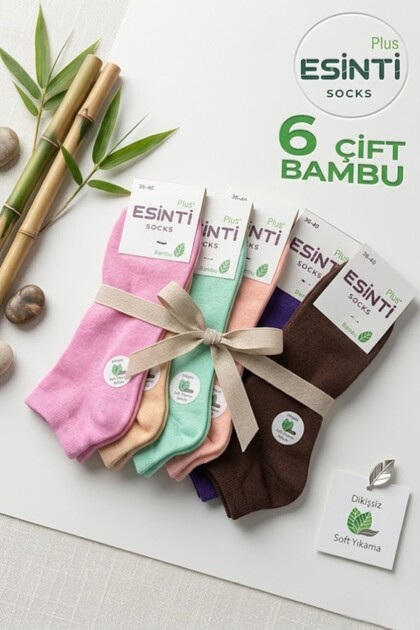 6 Çift Dikişsiz, Soft Yıkamalı, Renkli Kadın Bambu Patik Çorap Kısa Bilek Boy Kadın Çorabı