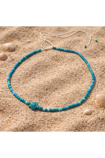Adjustable Necklace with Turquoise Beaded Turtle Figure