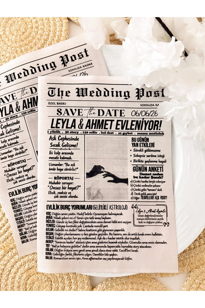 Wedding Post Gazete Sayfası 10 adet A5 Kişileştirilebilir - Bekarlığa Veda - Bride to be - Düğün