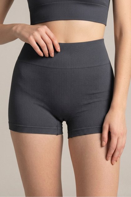 Dikişsiz Yüksek Bel Fitilli Rahat Esnek Spor Kısa Şort 9004