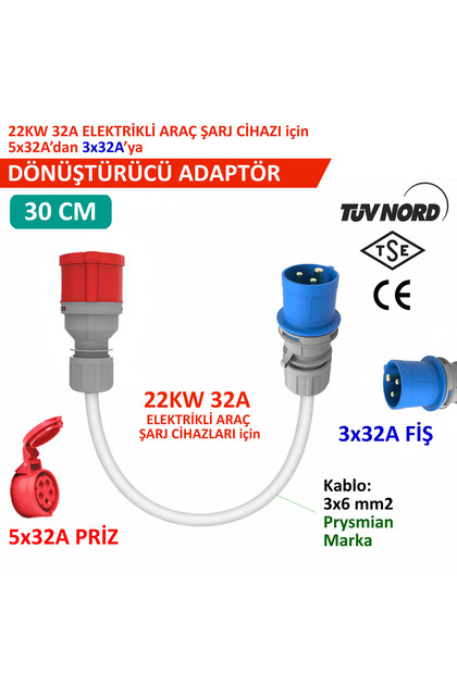 hgsşarj 5X32A Priz(Kapaklı), 3X32A Fiş Dönüştürücü Adaptör. 3x6