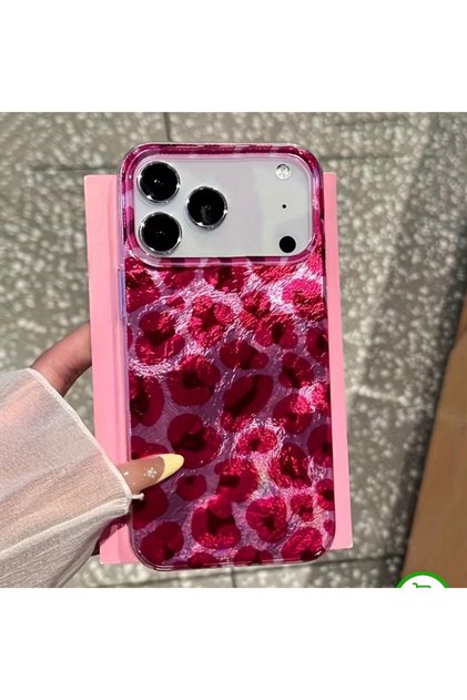 iPhone 17 PRO MAX / 18 PRO MAX uyumlu - Aurora Kırmızı Leopar Kapak Parlak Yanları Kalın Koruyucu Kılıf