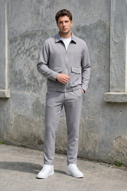 Striped Gray Jacket and Pants Set