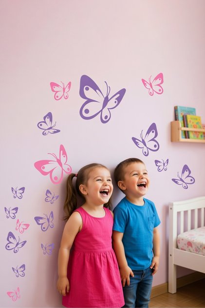 Colorful Large Size Butterflies Children's Room Wall Sticker Set