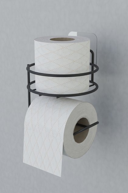 Matte Black Metal Toilet - Round Model with Paper and Adhesive Hanger