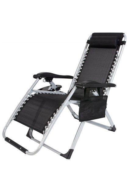 Șezlong pliabil zero gravity, 175x65 cm, cu masă și organizator, 120 kg, negru