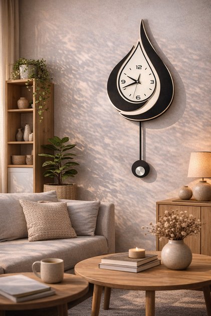 Retro DMR Damla Model Sarkaçlı Saat,Ahşap Duvar Saati, Duvar Saati, Ahşap Saat, Wooden Wall Clock A