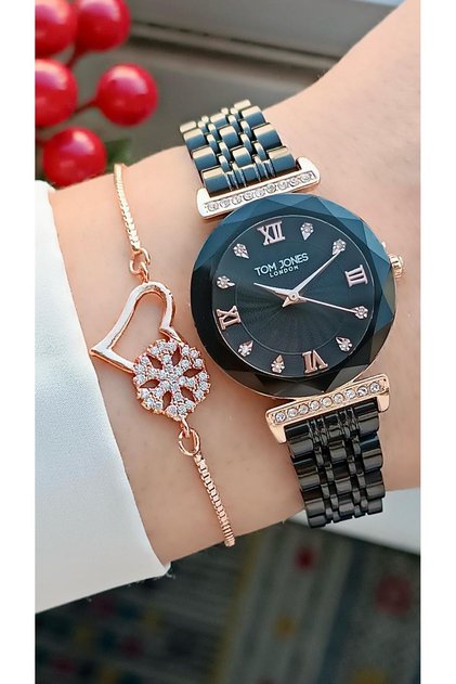 Original 2 Years Warranty Women's Wristwatch Cut Glass Rose Gold Color Steel Band+Bracelet Gift