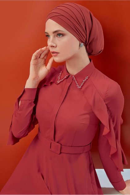 Rochie cu guler brodat cu mărgele 40649