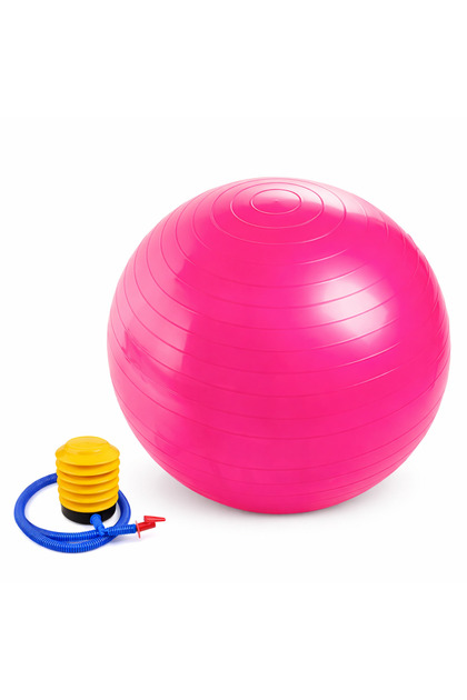Pink Exercise Ball with Pump - Yoga and Balance Ball for Abdominal Workouts and Home Fitness
