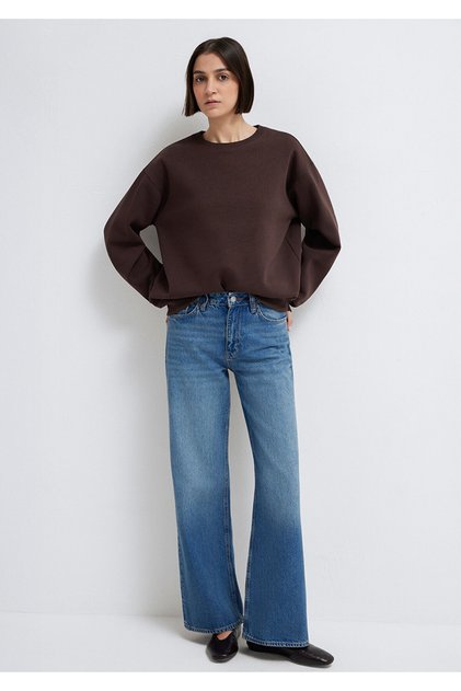Bisiklet Yaka Kahverengi Sweatshirt 1610198-70240