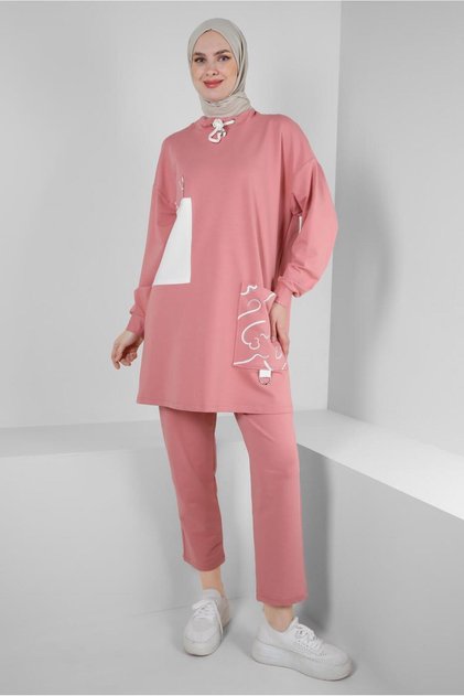 PATTERNED COLLAR LACE-UP DOUBLE PANTS SUIT 43593