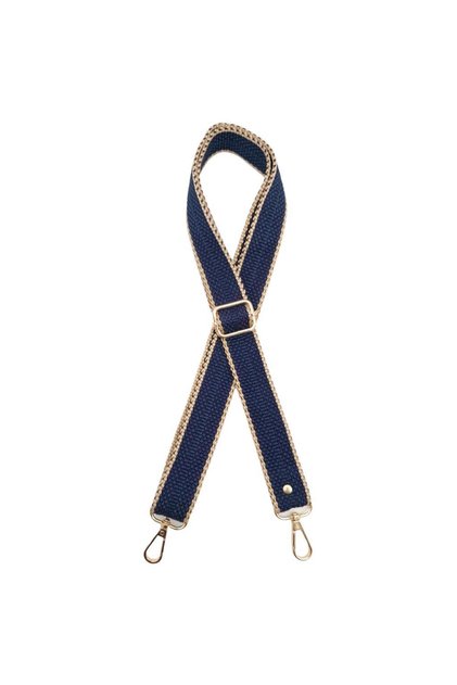 Angel Çanta Aksesuar 120x3 cm Polyester Kolon Çanta Sapı Lacivert Renk Bej Şeritli Light Gold Metall