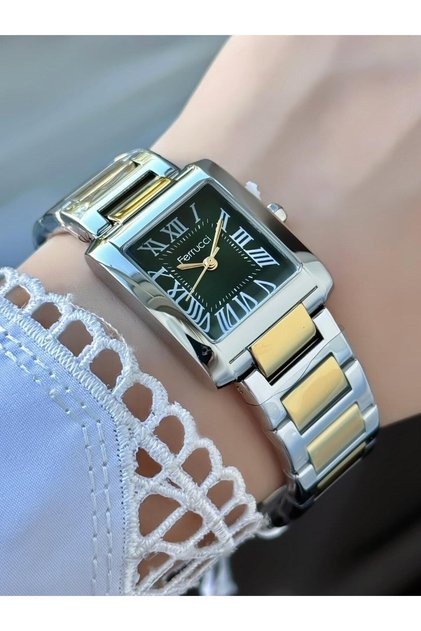Milano Women's Wristwatch – Roman Numerals, Square Case, Two-Color Metal Cord
