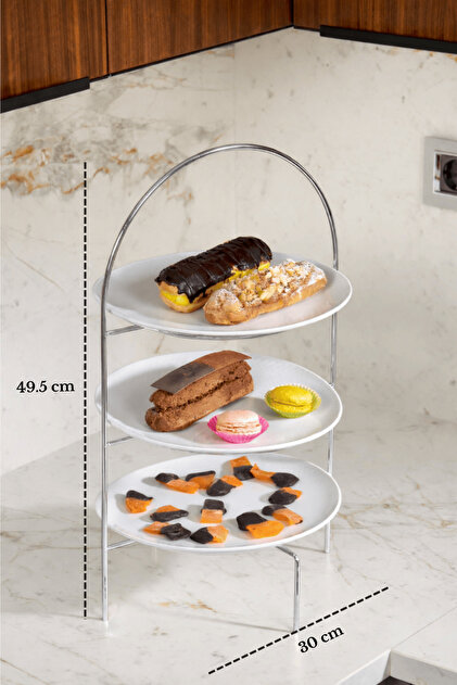 Edora Home Parlak Altın 3 Katlı Pasta Kurabiye İkramlık Sunum