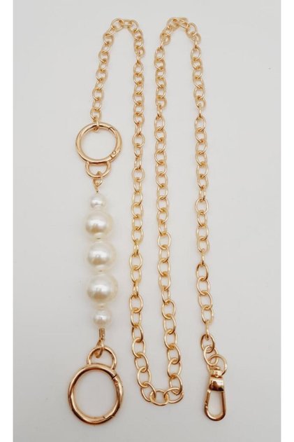 120 cm Bag Chain with Pearl Ears and Spring Ring Light Gold