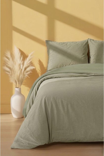 Single - Luxury Akfil Fabric 100% Organic Cotton - Fitted Sheet Duvet Cover Set Green