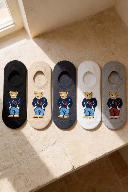 Unisex Teddy Patterned 5-Piece Sneaker Socks