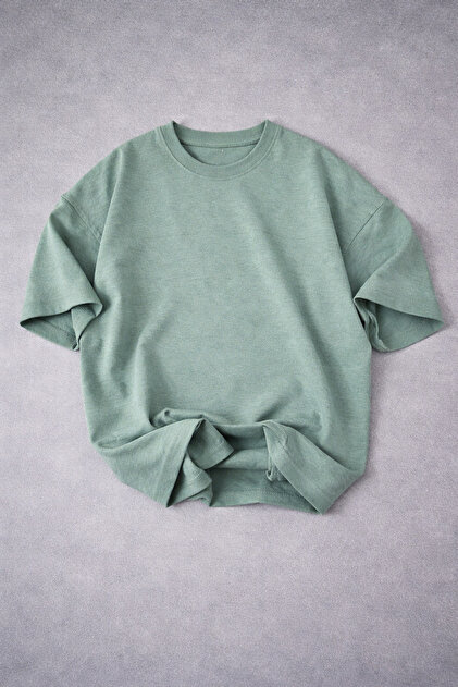 Unisex Erkek/Kadın Düz Baskısız Oversize Bisiklet Yaka Penye T-Shirt