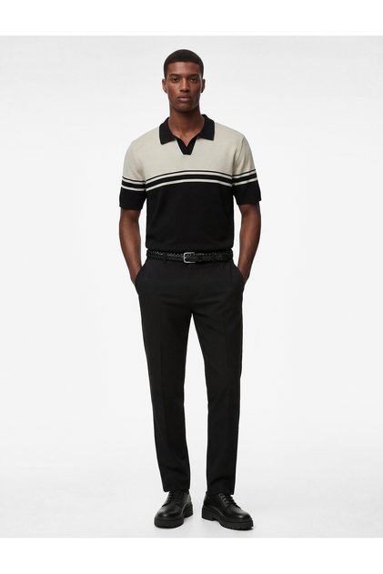 Cotton Short Sleeve Polo Neck Knit Sweater