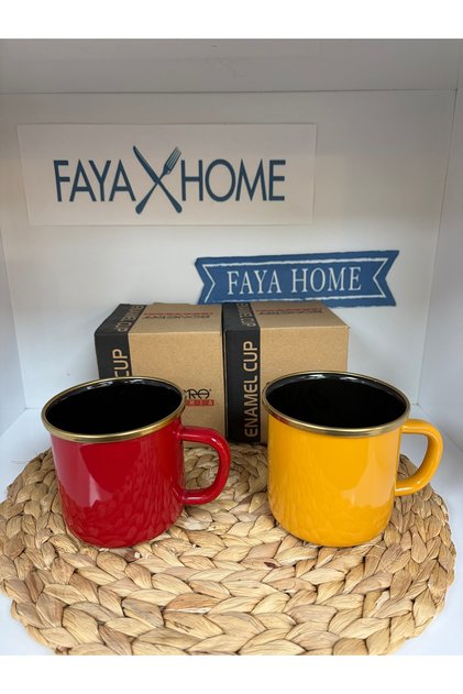 Enamel Zinc 2-Piece Mug Cup Yellow Red Volume: 550 Cc