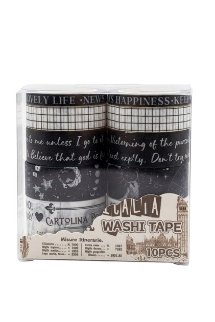 Set de 10 benzi Washi cu modele nostalgice - Benzi de mascare estetice cu tematică vintage - Scrapbooking