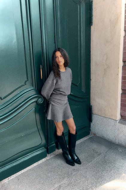 Allbucks Za Ra Soft Draped Long Sleeve Mini Dress Abzra3789