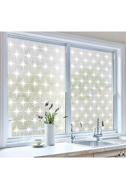 Folie de geam Privacy Funlife, 58x200, model stea, opaca, alb texturat