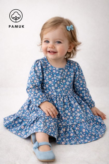 Baby Girl Single Jersey Lycra Dress - Patterned Casual Seasonal Baby Dress